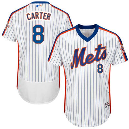 Mets #8 Gary Carter White(Blue Strip) Flexbase Authentic Collection Cooperstown Stitched MLB Jersey - Click Image to Close